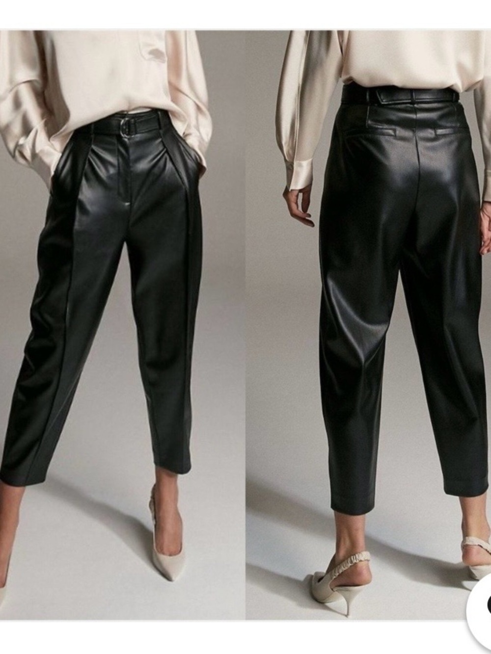 Aritzia Babaton Emerge Faux Leather Pants Black High Waist Tie Belt Size 2